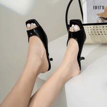 IN2 Women's Kitten Heels Open Square Toe Low Heels Sexy Slip On Slide Heeled Sandals Comfortable Wedding Bridal Prom Dress Sandals Office Casual Summer Short Mule Heels - màu đen - Xem 5