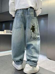 Pantalones vaqueros informales con diseño de personaje de dibujos animados para niño preadolescente