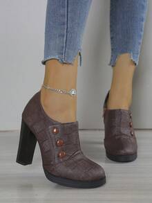 Fashionable High-End Elegant Vintage Minimalist Sophisticated Black Lace-Up Chunky Heel Women's High Heels, Western Style PU Leather Lace-Up Party Shoes