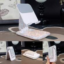 1pc Luxury Rhinestone Studded Foldable & Portable Phone Stand, Fashionable Multi-Color Desk Mount, High-End Compact Multi-Device Stand, Premium Cut Glass Glitter, Versatile Adjustable Device Hook, Travel Accessory - Multicolor - View 7