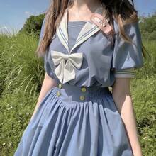1 Stück Damenhafter Lolita-Stil locker sitzendes Kleid mit Matrosenausschnitt und Schleifendekor an der Taille, weich & süß für Schule, Cosplay, Party, Fotografie, Geschenk, Freizeitkleidung, Frühling/Sommer/Herbst, Halloween Kostüm, Partykleid - Verschiedenfarbig - Übersicht 4