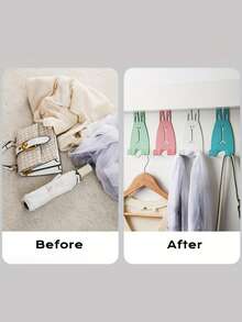 1/4pcs Rabbit Door Hanging Hook, Door Rear Hook Storage Rack No Drilling Kitchen Cabinet Door Wall Hanging Clothes Hanger Storage Clothes Hats Keys Artifact - Multicolor - View 12