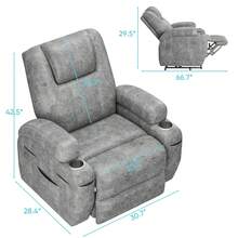 Electric Power Lift Recliner Chair (Leathaire) With Massage For Elderly,  Single Sofa With 2 Cup Holders Side Pockets, Grey - 灰色 - 查看 6
