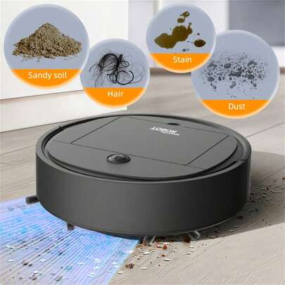 三合一机器人吸尘器和拖把组合，USB 充电，强劲吸力，60 分钟运行时间，轻薄静音设计，适用于宠物毛发、硬地板和日常清洁，自动定向拖把，宠物毛发清洁器 | 机器人吸尘器 | USB 充电