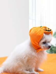 1 件圣诞节趣味南瓜宠物帽，可爱动物服装头饰配饰 - 橘色 - 查看 3
