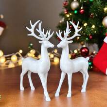 2 piezas de figuras de renos de plástico blanco, adecuadas para decoración navideña, decoración del hogar, gabinete de TV de la sala de estar, adornos para estantería, empaquetadas en caja - Multicolor - Ver 5
