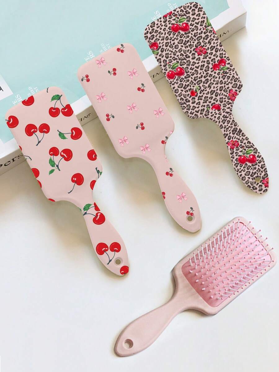 Peine con cojín de aire con diseño de lazo y cereza, diseño lindo y de dibujos animados, cepillo de cabello portátil para mujeres, kit de herramientas para el peinado, kit de herramientas de belleza, regalo de accesorios de belleza para el hogar de mujeres, herramientas para el peinado - Multicolor - Ver 1