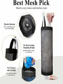 Organizador de bolsas de plástico, soporte para bolsas de la compra y de basura, dispensador de malla ahorradora de espacio para la cocina. Diseño moderno y conveniente que mantiene las bolsas limpias y transpirables, organizador de malla ahorradora de espacio. Solución de almacenamiento multiusos montada en la pared para el hogar y la cocina con color y estilo aleatorios, decoración del hogar, almacenamiento para fiestas y Navidad