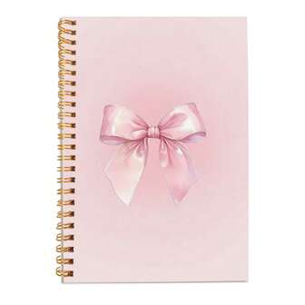 1pc 5.5*8.3inch Pink Bow Spiral Notebook, Hardcover College Ruled Journal With Elegant Pink Ribbon Design, Cover For Office, School, And Personal Use, Ideal Gift For Women, Teachers, Students
