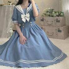 1 Stück Damenhafter Lolita-Stil locker sitzendes Kleid mit Matrosenausschnitt und Schleifendekor an der Taille, weich & süß für Schule, Cosplay, Party, Fotografie, Geschenk, Freizeitkleidung, Frühling/Sommer/Herbst, Halloween Kostüm, Partykleid - Verschiedenfarbig - Übersicht 5