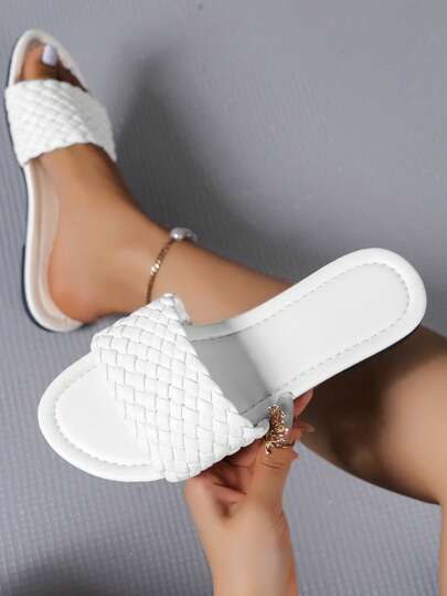 女士平底凉鞋编织百搭黑色休闲露趾2025夏季新款休闲沙滩鞋户外塑料拖鞋