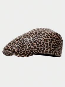 Unisex Large Head Circumference New European And American Fashion Leopard Print PU Beret Hat, Retro Artistic Cap For Autumn/Winter - Duck Tongue - View 7
