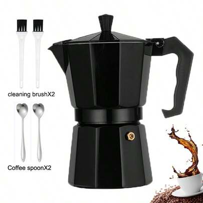 3/6-Cup Italian Moka Pot With 2 Cleaning Brushes + 2 Coffee Scoops - Stovetop Espresso Makers, Durable Cast Aluminum Coffee Maker For Home & Camping (Espresso/Cappuccino/Latte)