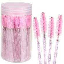 200/100/50/10PCS Eyelash Brushes, Mascara Wands With Container, Bendable Disposable Eyebrow Spoolies, Lash Brush For Lash Extensions, Eyebrow Spoolie, Castor Oil Brushes (Crystal Pink) - Pink - View 8