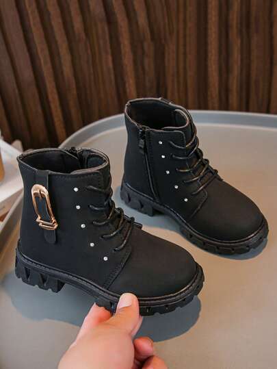 Girls' Boots, New Korean Version, Children's Mid-Calf Boots, Big Girls' Princess Leather Ankle Boots, Autumn/Spring