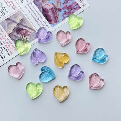 10pcs Mixed Transparent Heart Shaped Flat Back Stickers, DIY Craft Supplies For Earrings, Hair Accessories, Jewelry Making, Resin Decorations