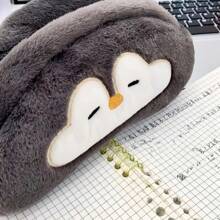 1个可爱企鹅和水獭毛绒铅笔盒，简约大容量铅笔袋，适合中小学生使用 - 彩色 - 查看 3