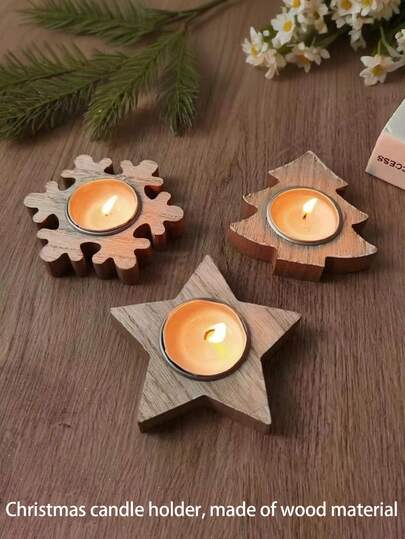 1 Christmas Candle Holder, Made Of Wood, With Christmas Snowflakes And Tree Shaped Design, Suitable For Home Dates, Gatherings, Bars, And Party Tabletop Decoration During Christmas. The Candle Holder Can Hold Candles With A Diameter Of About 3.5cm (Excluding Candles) Home Decor Christmas Decorations Room Decor Winter