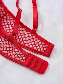 2 件性感迷人网眼镂空内衣套装，时尚迷人设计性感内裤 - 紅色 - 查看 4