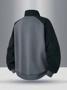 青少年秋季新款时尚插肩袖半拉链条纹运动衫 - 灰色 - 查看 2