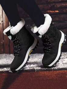 Botas deportivas casuales para mujer, botas altas con cordones, botas de nieve cálidas, zapatos de invierno hasta el tobillo