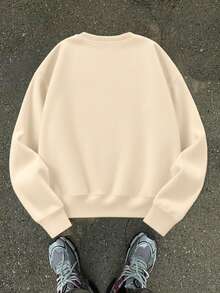 1 件复古休闲风格自行车印花圆领运动衫，柔软舒适，春秋日常休闲装 - 杏色 - 查看 2