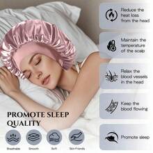 1pc Mulberry Silk Sleep Cap, Satin Hair Wrap, Soft Elastic Waist Mulberry Silk Pajamas, Silk Hair Turban Suitable For Curly Hair  Home Bathroom Decor Fall Decor Back To School - 皮粉色 - 查看 3