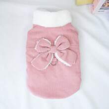 1pc Dog Fleece Vest With Bowknot, Warm Padded Collar Jacket For Cats & Dogs, Autumn/Winter - Grey - View 10