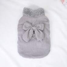 1pc Dog Fleece Vest With Bowknot, Warm Padded Collar Jacket For Cats & Dogs, Autumn/Winter - Grey - View 11