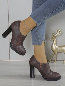 Fashionable High-End Elegant Vintage Minimalist Sophisticated Black Lace-Up Chunky Heel Women's High Heels, Western Style PU Leather Lace-Up Party Shoes