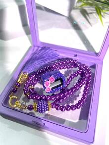 Elegant Beaded Counter Set: Flower Rhinestone Ring Counter + Prayer Bead Bracelet, Tasbih Counter Bracelet, Step Counter, Floating Box Packaging, Suitable For Holiday Gatherings And Gifts