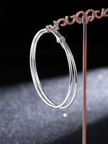 1對女性性感誇張超大圈耳環，派對和日常龐克風格配飾 - 銀色 - 查看 18