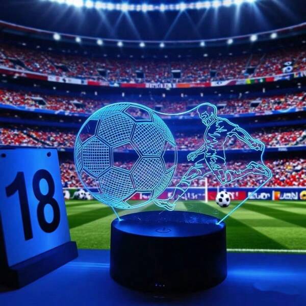 1pc 3D Football Shooting LED Night Light, Creative Acrylic Pattern, Gift For Football Fans, 7 Color Modes, Desk Decor Lamp, Bedside Sleep Light, Collectible Desk Lamp For Football Enthusiasts