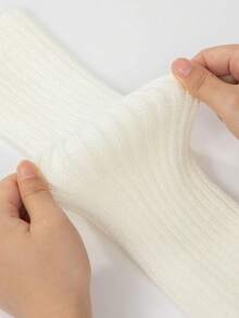 2 Pairs Of Black And White Oversized Women's Knee-High Polyester Knitted Fabric, Solid Color, Comfortable And Elastic, Hand Wash , Suitable For Cycling, Casual Wear And Festival Wear, Y2k, Cozy