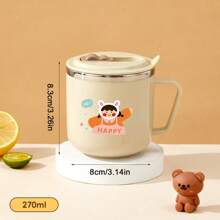 1pc 270ml Mini Double-Wall Thermal Insulated Mug, Children's Water Cup With Cute Cartoon Bear Pattern, 316 Stainless Steel Kids Straw Cup With Straw & Handle, Portable Anti Scalding Drinking Cup, Sealed Leak-Proof Tea Coffee Milk Cup Drinkware, Suitable For Student And Adult Use In Home, School, Dorm, Office, Party, Camping, Picnic, Back To School