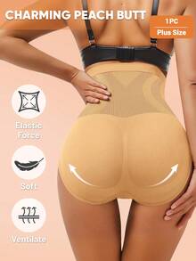 Plus Size Women Shapewear Slimming Pants, High Waist Seamless Shaping Tummy Control Leggings - Apricot - View 4