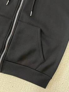 Customized Men's Zip-Up Hoodie Sweatshirt - Customizable Fun Sweatshirt, Can Print Your Lucky Number, Font, Jersey Number, Anniversary, Birthday, Music Festival, Christmas, Halloween, Thanksgiving, Work Logo, Advertising, School Uniform, Black Zip-Up Jacket, Suitable For Autumn And Winter, Thermal Lined Pocket Sweatshirt With Drawstring, Long Sleeve Top - Black - View 6