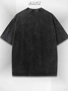 Men's Vintage Print Washed Cotton T-Shirt – Oversized Soft & Breathable Tee With Surreal Fantasy "Eyeball & Swamp Pine" Design. Heavyweight Black Casual Daily & Party Wear – Bohemian Retro Style, All-Season Geometric Pattern  Top - 黑色 - 查看 2