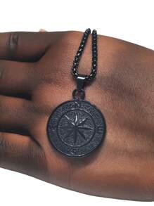 1pc New Fashion Stainless Steel Titanium Steel Compass Pendant Twisted Chain Necklace, Suitable For Men's Daily Wearing Jewelry Gift - Silver - View 9