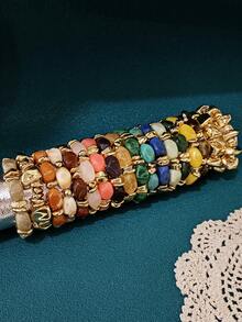 1pc Fashionable Vintage Bohemian, Exaggerated Thick Acrylic Beaded Bracelet, (Can Be Freely Matched Into Multiple Stacked Bracelets), Suitable For Women, Couples, Parties, Daily Wear, Luxury & High-End
