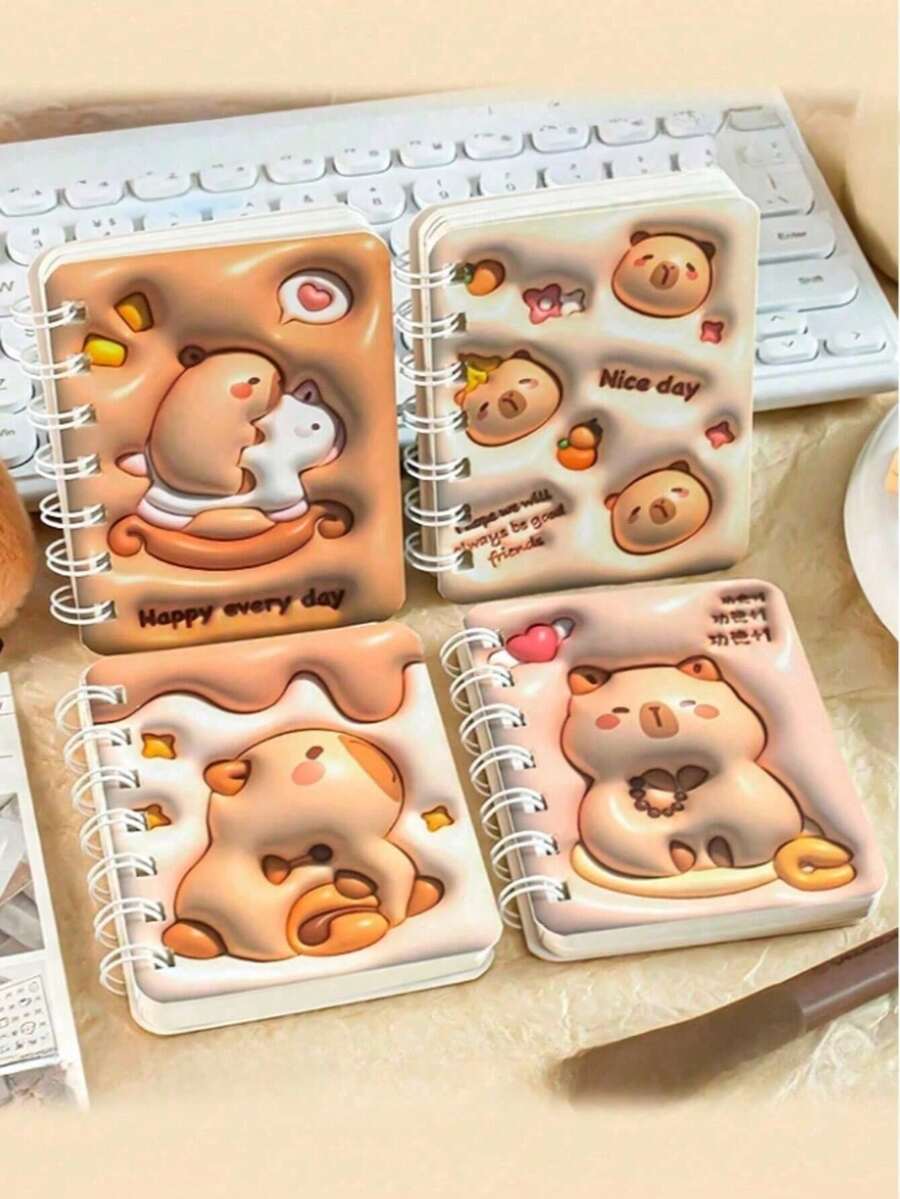 1pc/4pcs Cartoon Capybara Inflatable Notebook, Student Thick Line Diary, Portable Mini Pocket Notebook, A7 Convenient Notebook, Dolphin Stationery, Student Supplies, Birthday Party Gift (Random Color & Pattern) - Multicolor - View 1