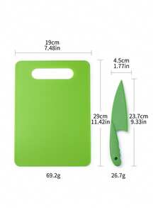 2pcs Mini Plastic Fruit & Bread Cutting Board Set With Plastic Knife - Green - View 2