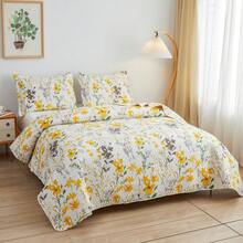 Twin/Full/Queen/King Quilt Set, 3 Piece Floral Bedding Set Microfiber Bedspread Coverlets For Beds - Bunga Romantis - View 6