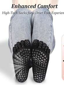 1/2/3 pares de calcetines de yoga para mujer, calcetines profesionales antideslizantes, calcetines de unicolor de cinco dedos, calcetines de yoga de dedos, calcetines de media caña para fitness en interiores para mujer, calcetines de otoño