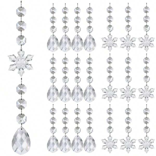 3/10/20/30Pcs Snowflake Crystal Christmas Ornaments For Tree Decorations, Hanging Clear Acrylic Snowflake Ornaments For Christmas Tree Indoor Home Decor, Snow Flake Stars Winter Wonderland Party Supplies