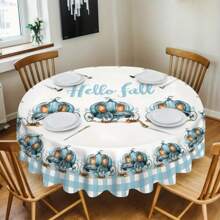 1pc Thanksgiving Pumpkin Pattern Tablecloth, Farmhouse Style, Seasonal Kitchen/Dining Table Decor, Round/Rectangular Sizes Available, Polyester Material, Indoor/Outdoor Party Decoration, Thanksgiving Holiday Decor, Home & Event Decoration