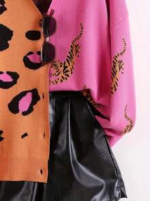 Áo khoác len cardigan dệt kim họa tiết da báo cỡ lớn cho nữ, phong cách trưởng thành thanh lịch, tay dài, thu/đông - Nhiều màu - Xem 5