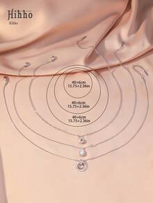 Hihho 3 款时尚优雅项链，锆石镶嵌双环圆球设计，个性化创意女士项链套装，奢华珠宝礼物 - 銀色 - 查看 4