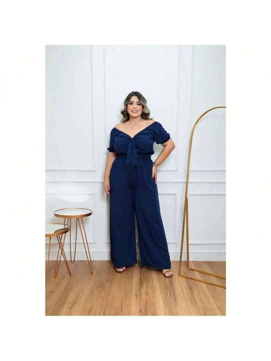 Plus Size Cropped And Pantaloon Set For Women - 藏蓝色 - 查看 1