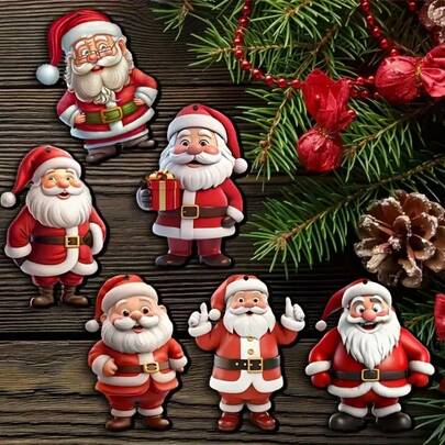 12 件/24 件圣诞老人 2D 扁平木制装饰套装，适用于圣诞树和节日家居装饰、室内庆祝配件、新年装饰、送给朋友和家人的圣诞和新年礼物